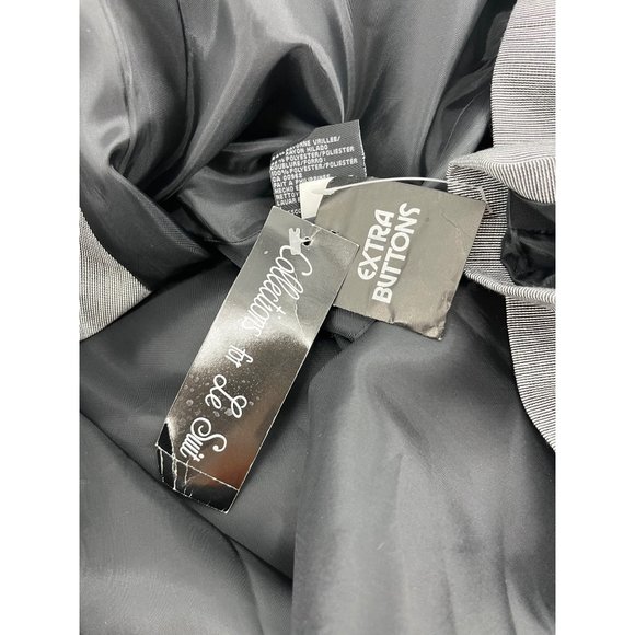 Le Suit pant suit 14 black white button front lined shoulders pads straight leg - Picture 10 of 14